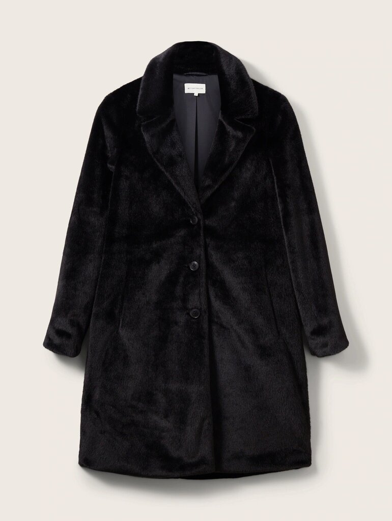 Tom Tailor moteriškas kailinis paltas, juodas kaina ir informacija | Paltai moterims | pigu.lt