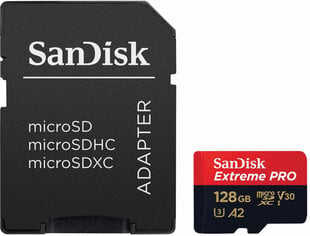 Sandisk microSDXC 128GB Extreme Pro + adapter kaina ir informacija | Atminties kortelės telefonams | pigu.lt