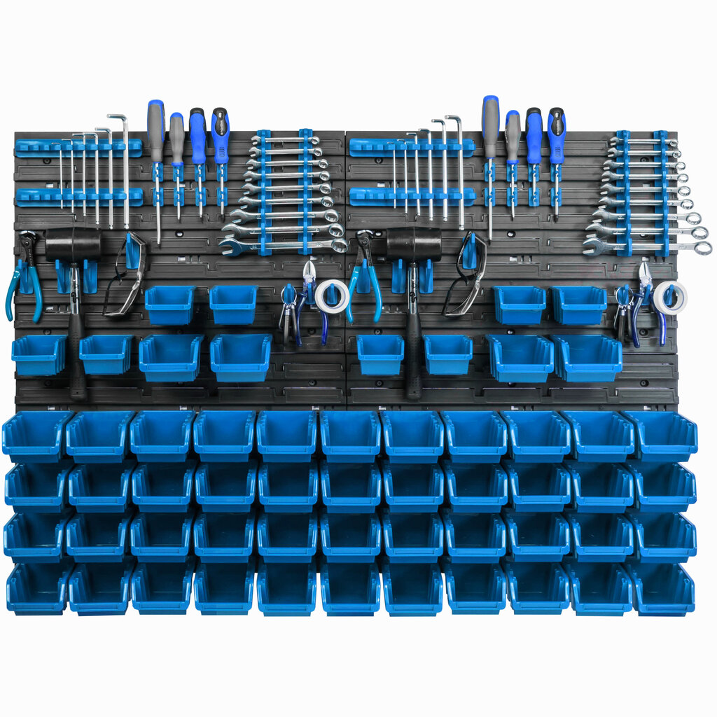 Sandėliavimo sistemos sieninė lentyna 115x78cm, įrankių laikikliai, 56 vnt. цена и информация | Įrankių dėžės, laikikliai | pigu.lt