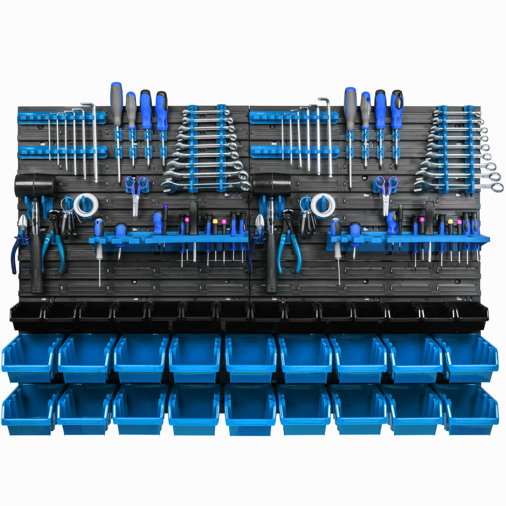 Sandėliavimo sistemos sieninė lentyna 115x78cm, įrankių laikikliai, 32 vnt. цена и информация | Įrankių dėžės, laikikliai | pigu.lt