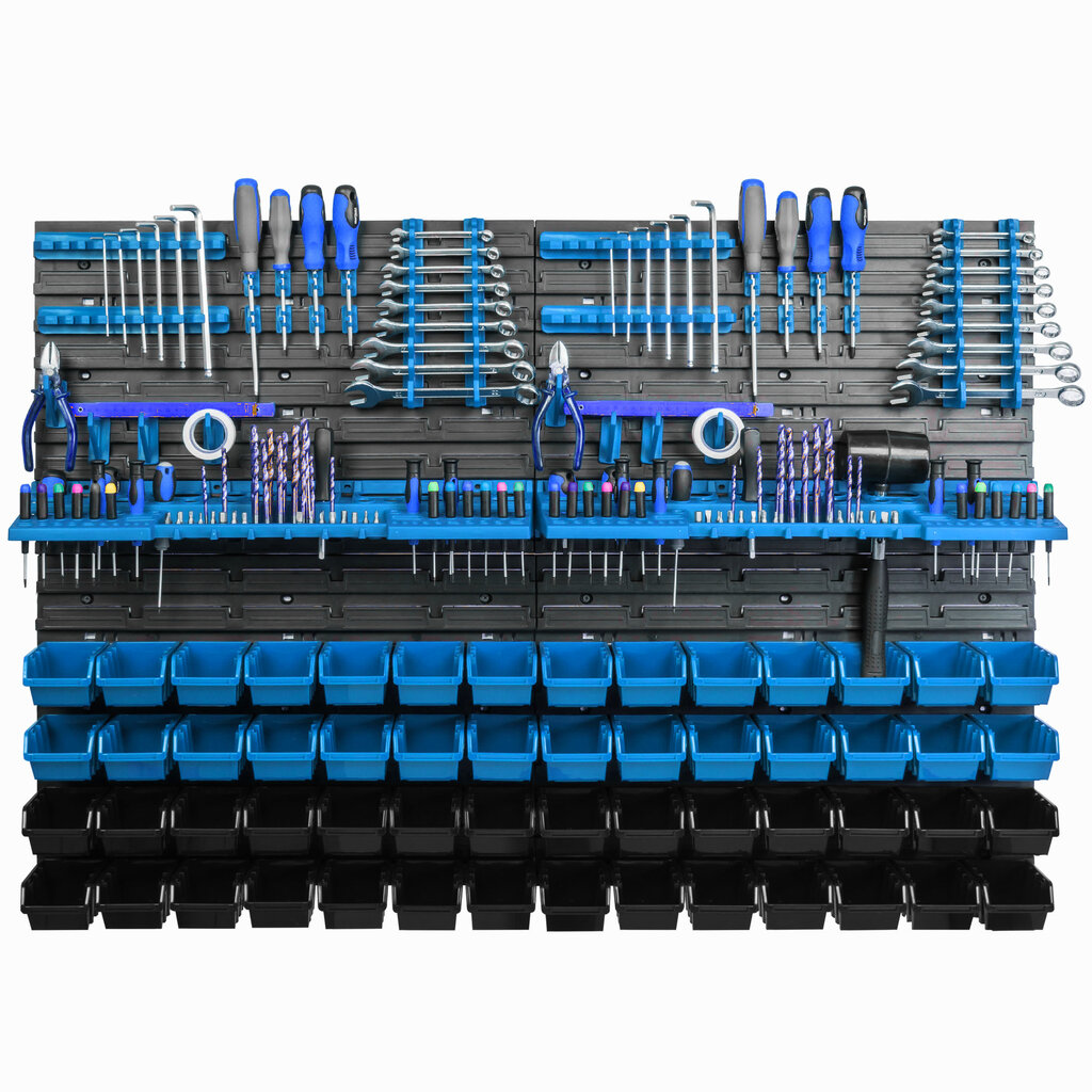 Sandėliavimo sistemos sieninė lentyna 115x78cm, įrankių laikikliai, 56 vnt. kaina ir informacija | Įrankių dėžės, laikikliai | pigu.lt