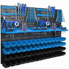 Настенная полка 115 x 78 см, держатели инструментов, синий, 56 шт цена и информация | Ящики для инструментов, держатели | pigu.lt