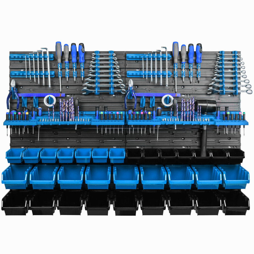 Sandėliavimo sistemos sieninė lentyna 115x78cm, įrankių laikikliai, 32 vnt. kaina ir informacija | Įrankių dėžės, laikikliai | pigu.lt