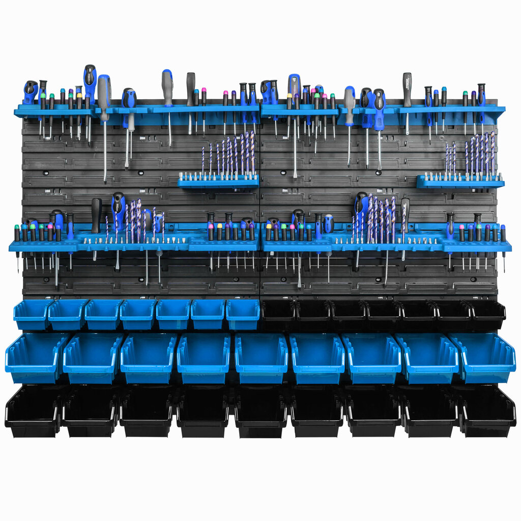 Sandėliavimo sistemos sieninė lentyna 115x78cm, įrankių laikikliai, 32 vnt. kaina ir informacija | Įrankių dėžės, laikikliai | pigu.lt