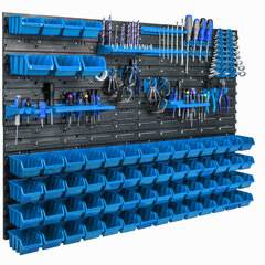 Sandėliavimo sistemos sieninė lentyna 115x78cm, įrankių laikikliai, 63 vnt. kaina ir informacija | Įrankių dėžės, laikikliai | pigu.lt