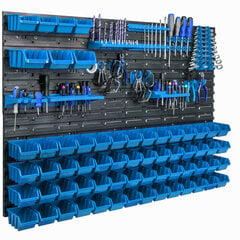 Настенная полка 115 x 78 см, держатели инструментов, синий, 63 шт цена и информация | Ящики для инструментов, держатели | pigu.lt