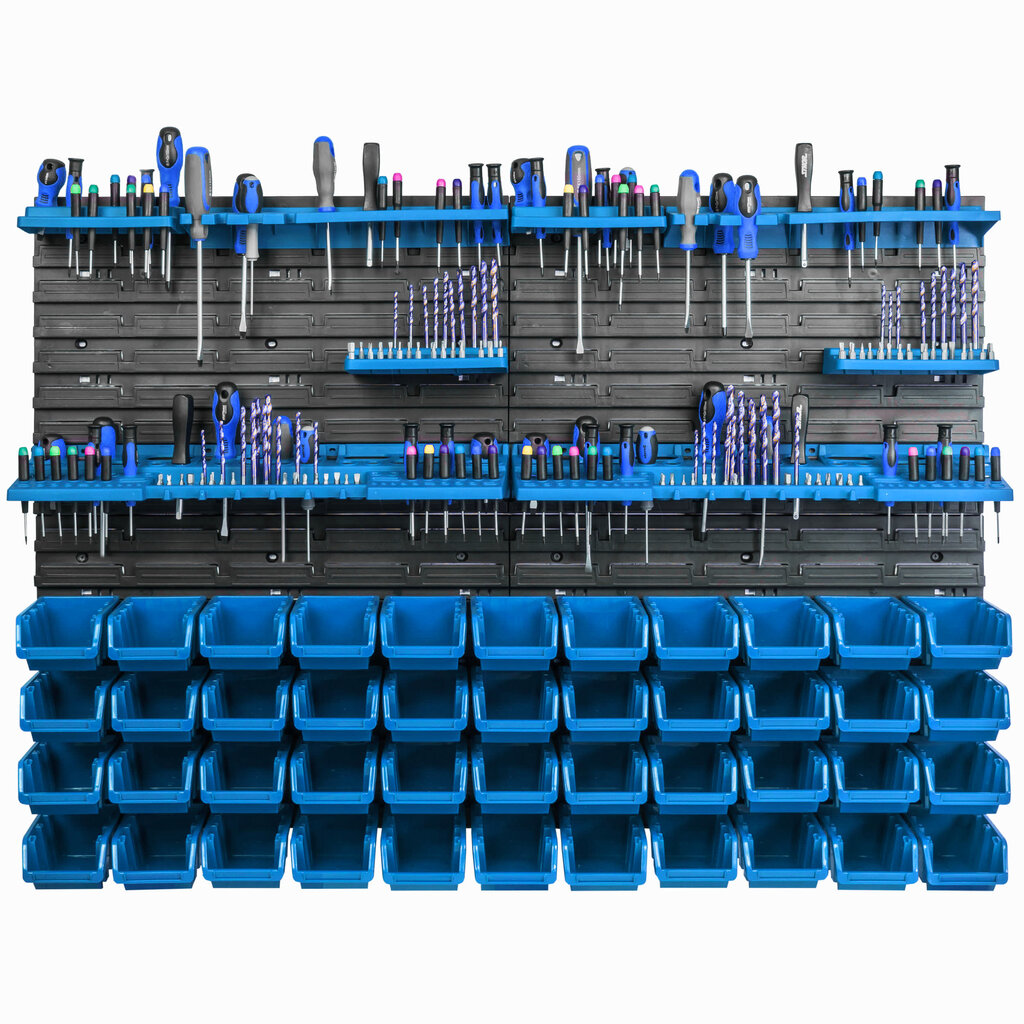 Sandėliavimo sistemos sieninė lentyna 115x78cm, įrankių laikikliai, 51 vnt. kaina ir informacija | Įrankių dėžės, laikikliai | pigu.lt