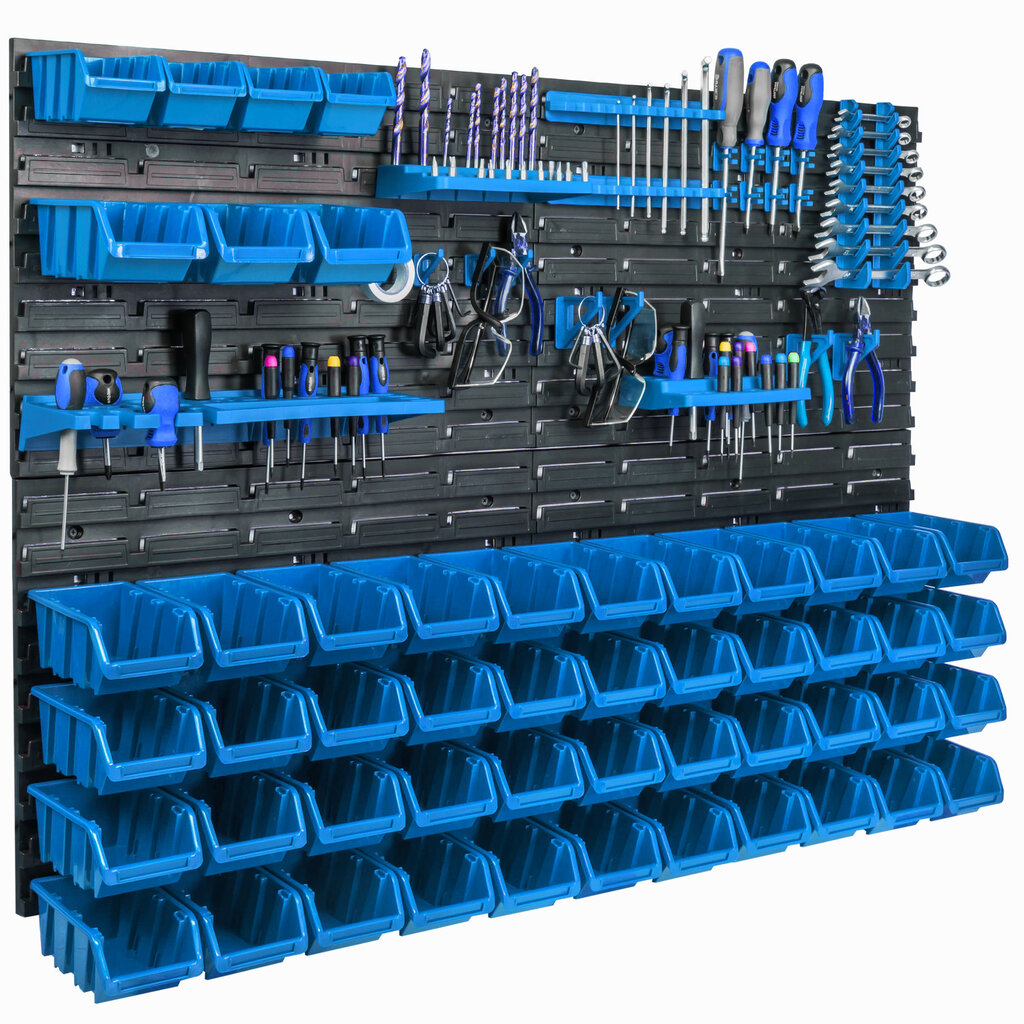 Sandėliavimo sistemos sieninė lentyna 115x78cm, įrankių laikikliai, 51 vnt. kaina ir informacija | Įrankių dėžės, laikikliai | pigu.lt