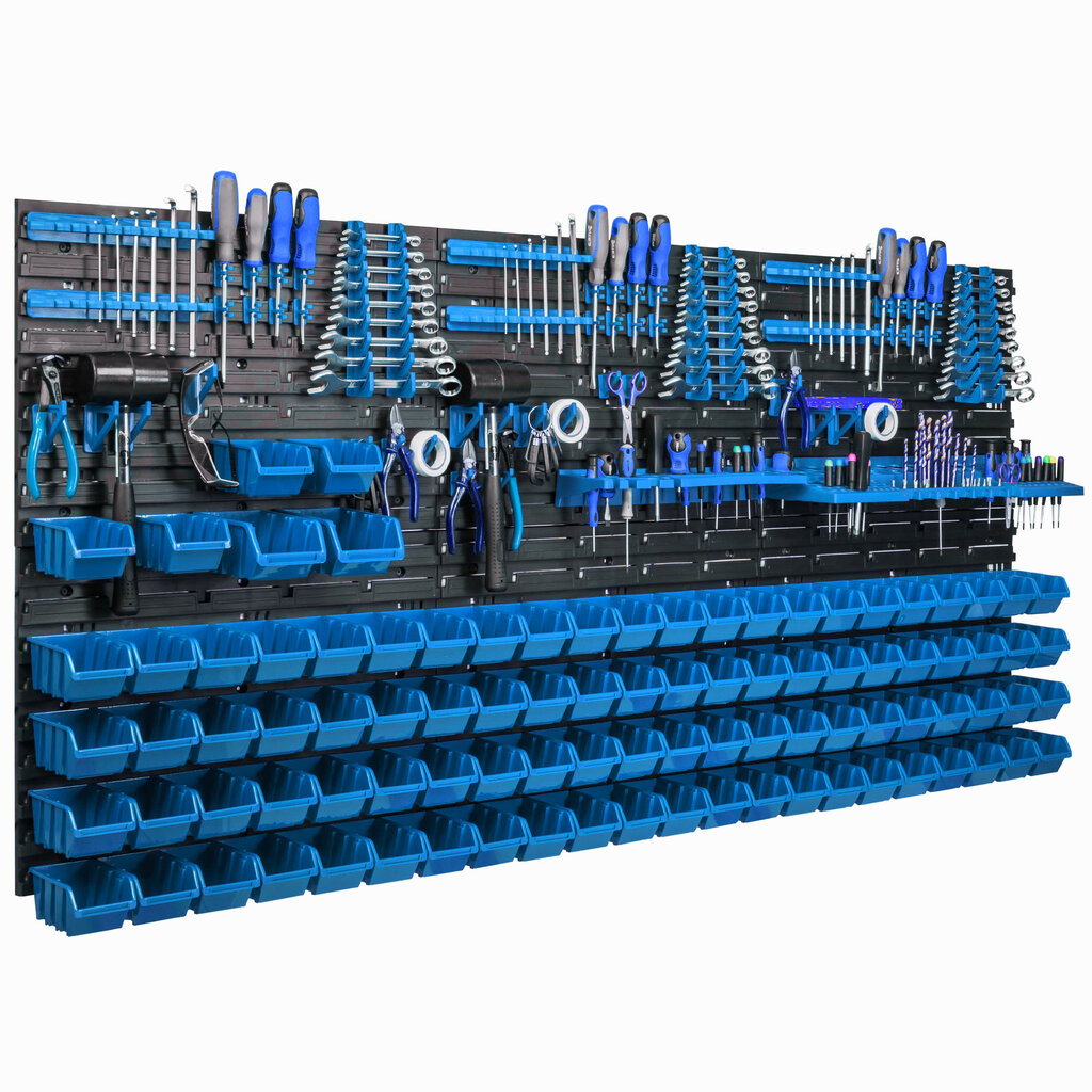 Sandėliavimo sistemos sieninė lentyna 173x78cm, įrankių laikikliai, 94 vnt. kaina ir informacija | Įrankių dėžės, laikikliai | pigu.lt