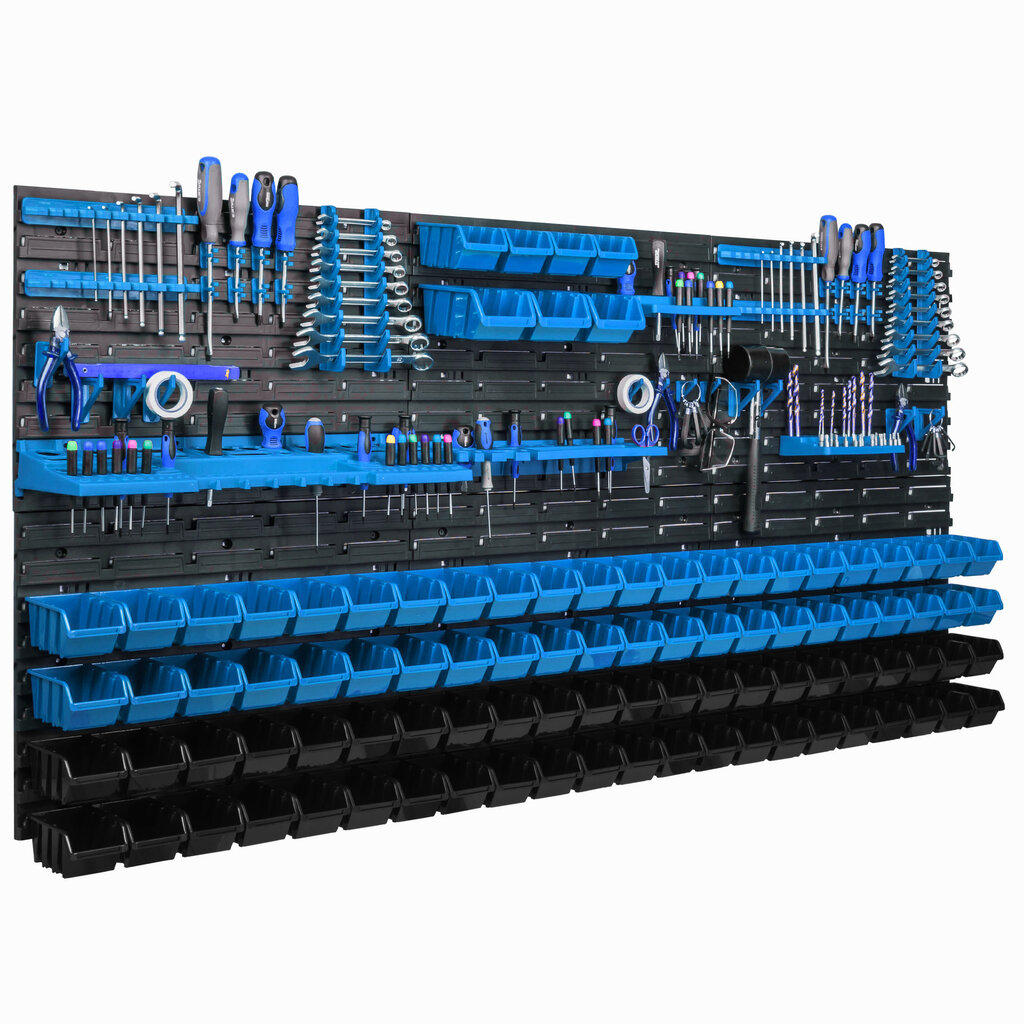 Sandėliavimo sistemos sieninė lentyna 173x78cm, įrankių laikikliai, 95 vnt. цена и информация | Įrankių dėžės, laikikliai | pigu.lt