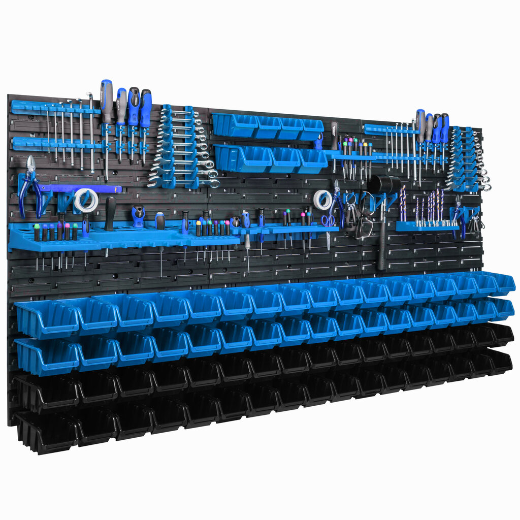 Sandėliavimo sistemos sieninė lentyna 173x78cm, įrankių laikikliai, 75 vnt. цена и информация | Įrankių dėžės, laikikliai | pigu.lt