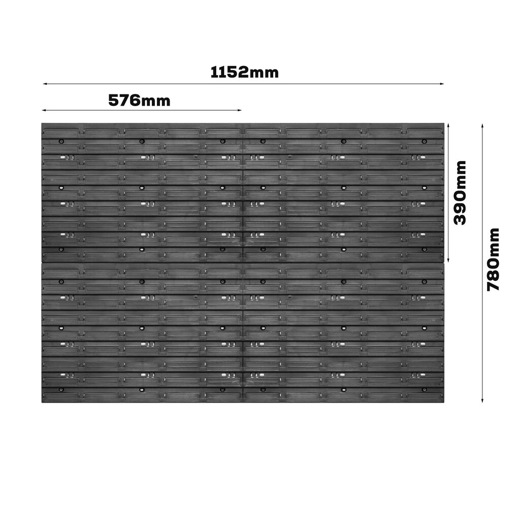 Sandėliavimo sistemos sieninė lentyna 1152 x 780 mm su krovimo dėžėmis 44 dėžės kaina ir informacija | Įrankių dėžės, laikikliai | pigu.lt