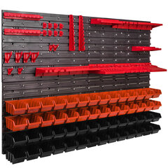 Полка для мелких деталей 56 коробок, 115 х 78 см, оранжево-черная цена и информация | Ящики для инструментов, держатели | pigu.lt