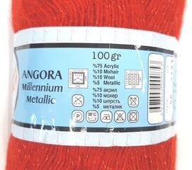 Mezgimo siūlai Lanoso Angora Millennium Metallic 100g, spalva raudona 56RA kaina ir informacija | Mezgimui | pigu.lt