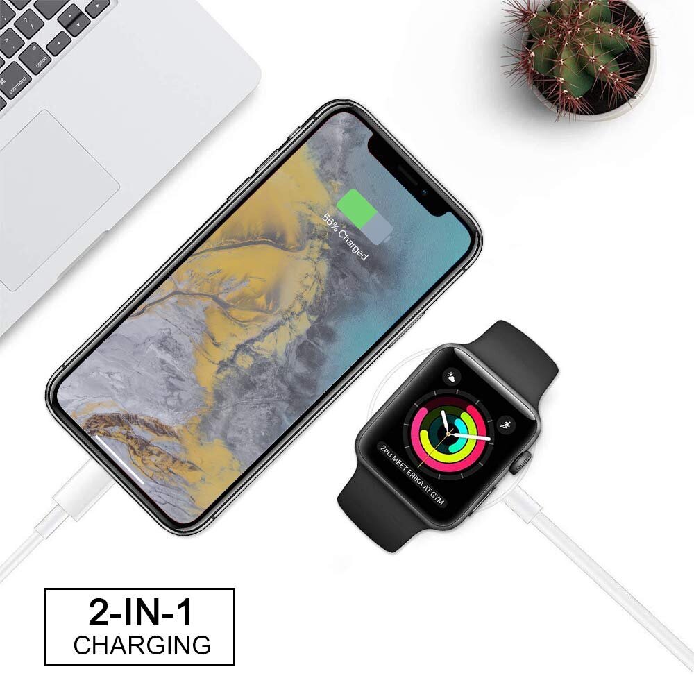 Зарядное устройство Кабель USB 2 в 1 для зарядки Apple Watch и iPhone (1м)  цена | pigu.lt