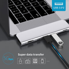 USB-C-хаб Multi-port 4K + SD-считыватель 6 в 1 — Серебряный цена и информация | Адаптеры, USB-разветвители | pigu.lt