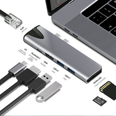 USB-C-хаб Multi-port 4K + RJ45 + SD-считыватель 7 в 1 цена и информация | Адаптеры, USB-разветвители | pigu.lt