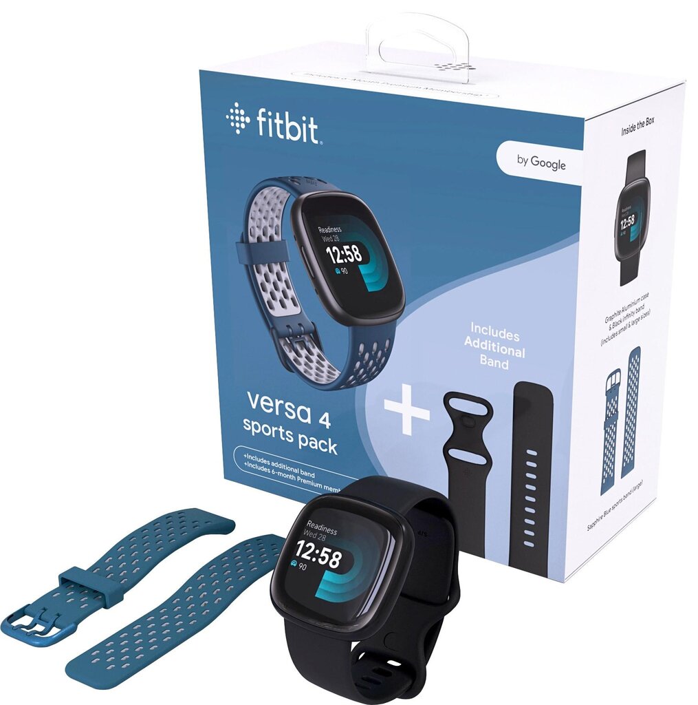 Fitbit Versa 4 Bundle Black/Graphite + Sapphire Blue Sports Band цена и информация | Išmanieji laikrodžiai (smartwatch) | pigu.lt