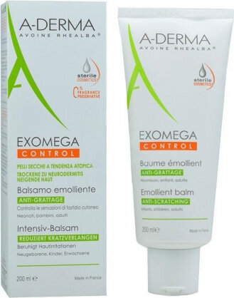 Kūno losjonas A-Derma Exomega Control Emollient Balm niežtinčiai odai 200ml kaina ir informacija | Kūno kremai, losjonai | pigu.lt