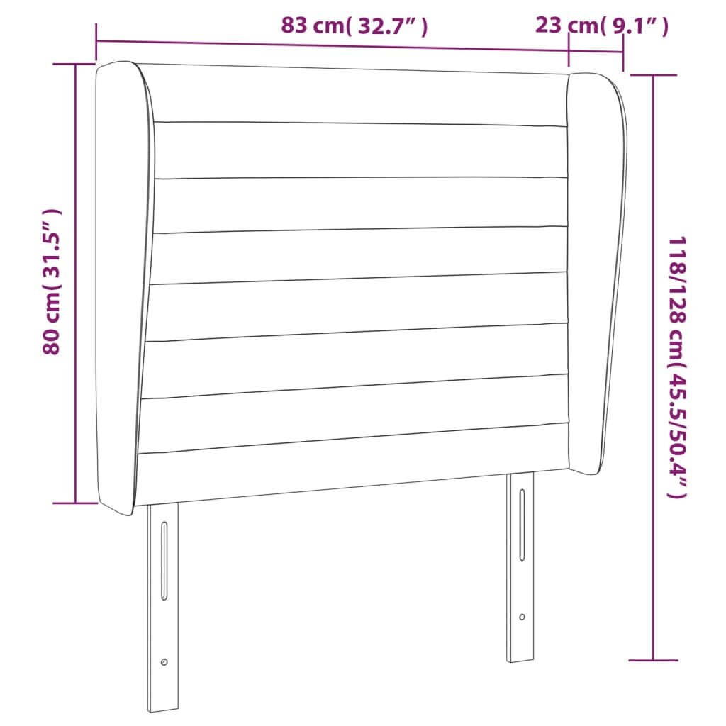 vidaXL Galvūgalis su auselėmis, pilkas, 83x23x118/128cm, audinys kaina ir informacija | Lovos | pigu.lt