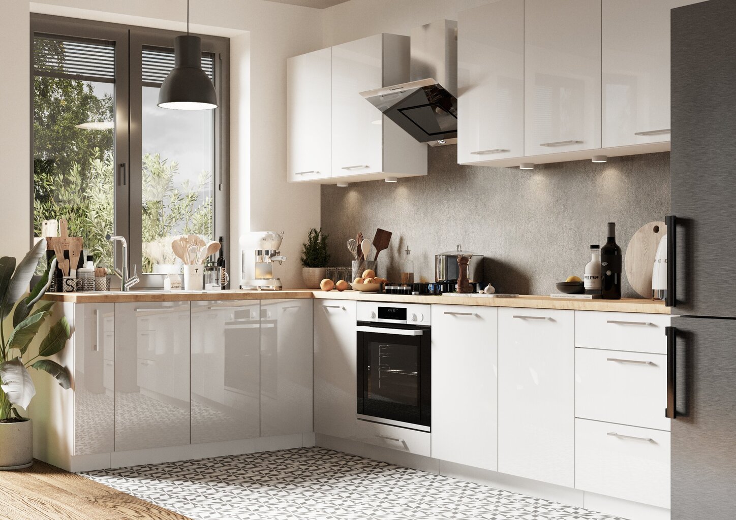 Pastatoma virtuvės spintelė VITA WHITE ACRYLIC GLOSS/BI, balta kaina ir informacija | Virtuvinės spintelės | pigu.lt