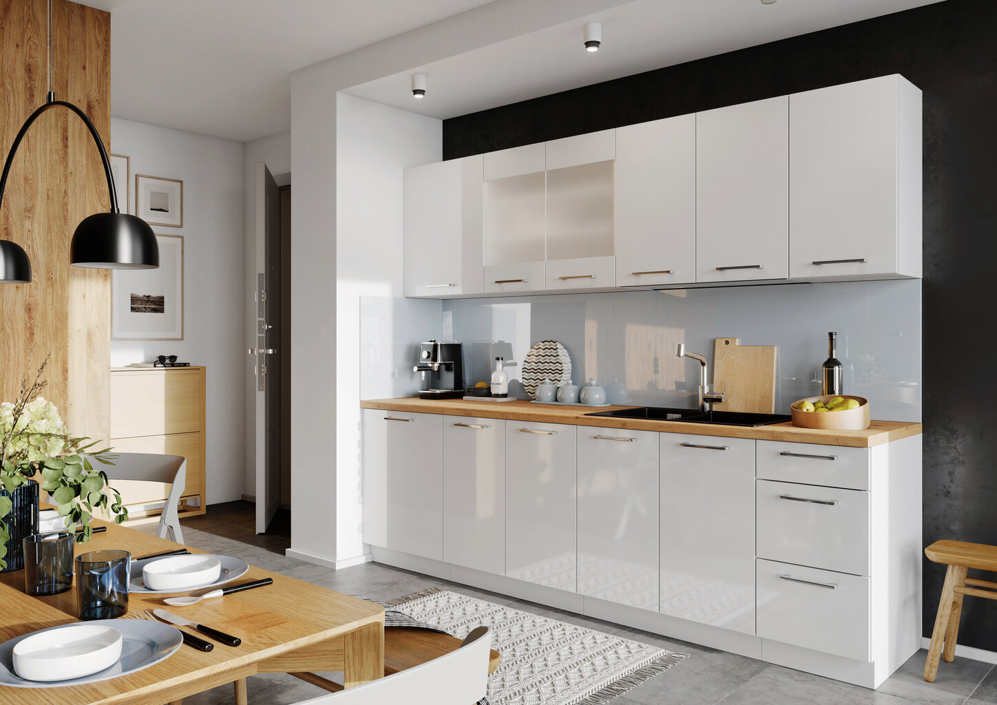 Pastatoma virtuvės spintelė kriauklei VITA WHITE ACRYLIC GLOSS/BI, balta kaina ir informacija | Virtuvinės spintelės | pigu.lt