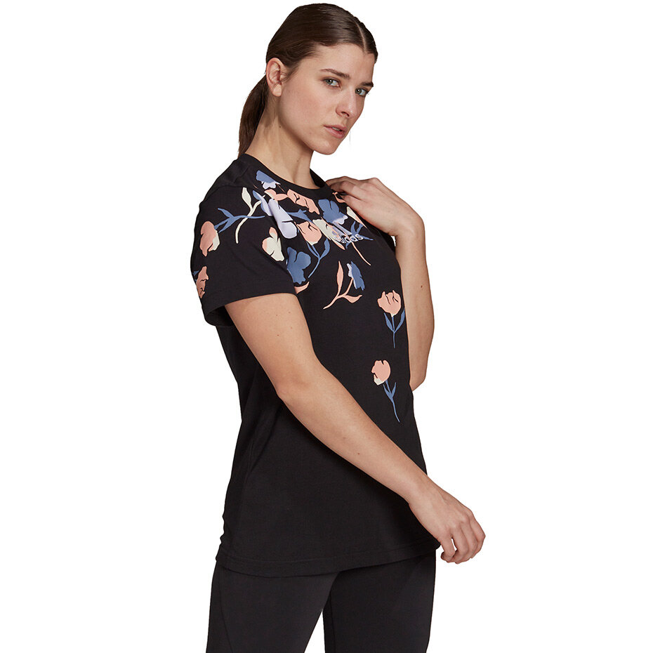 Adidas marškinėliai moterims juodos spalvos su raštais kaina ir informacija | Marškinėliai moterims | pigu.lt