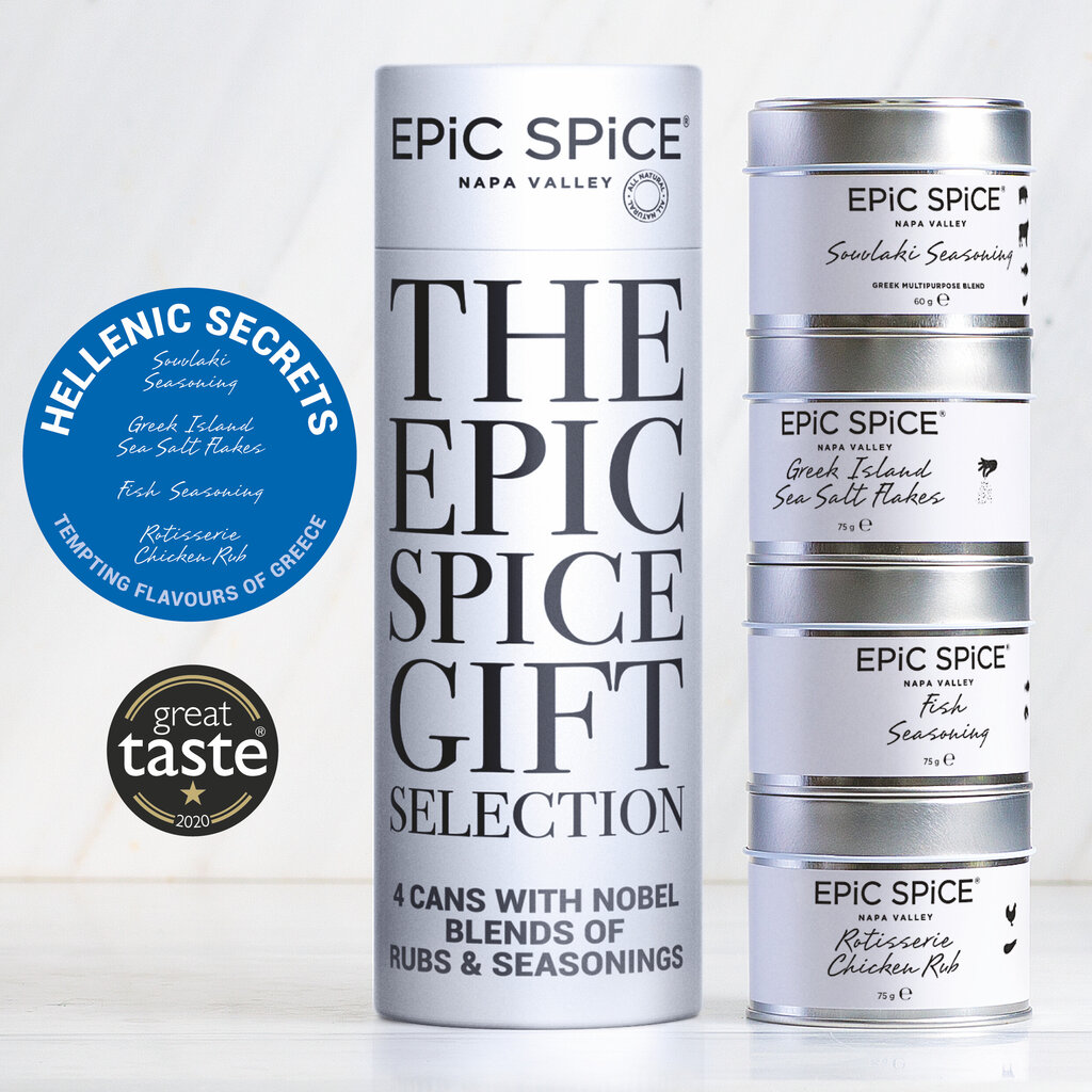 Epic Spice Hellenic Secrets - Tempting flavours for Greece, AAA kategorijos prieskonių dovanų rinkinys, 4x75g kaina ir informacija | Prieskoniai, prieskonių rinkiniai | pigu.lt