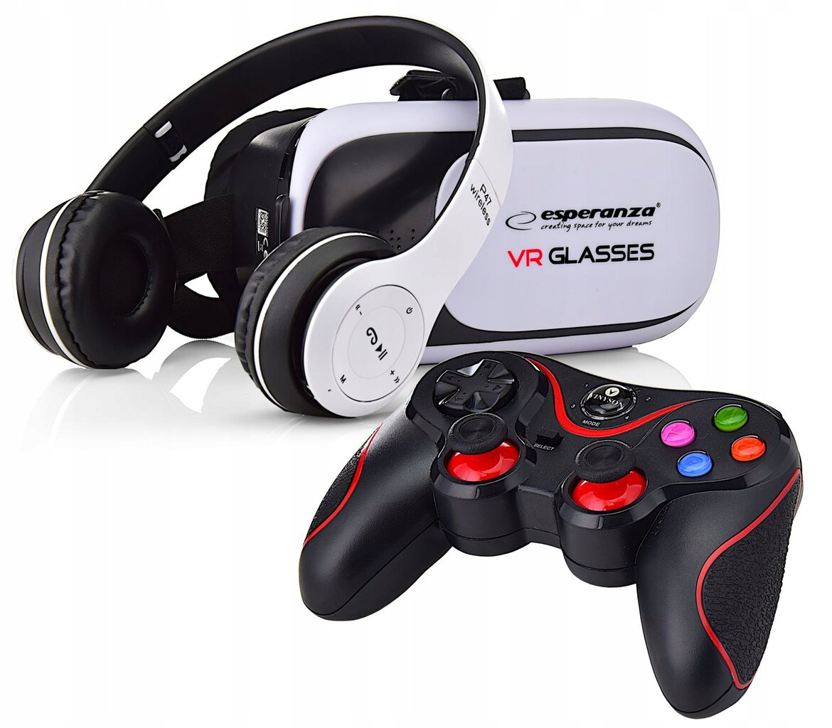 Virtualios realybės 3D akiniai + belaidės Bluetooth 5.0 ausinės + VR žaidimų pultelis kaina ir informacija | Virtualios realybės akiniai | pigu.lt