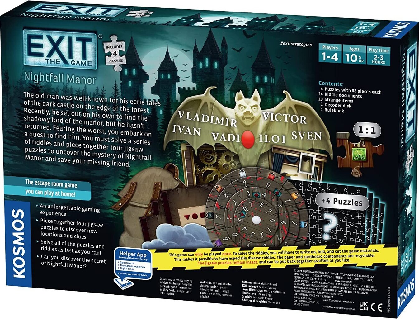 Stalo žadimas Exit: The Game + Puzzle Nightfall Manor, ENG kaina ir informacija | Stalo žaidimai, galvosūkiai | pigu.lt