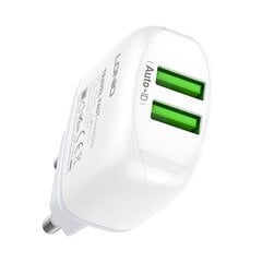 Зарядное устройство для телефона LDNIO A2219, 2x USB, 2.4A (white) цена и информация | Зарядные устройства для телефонов | pigu.lt