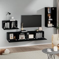 vidaXL Televizoriaus spintelių komplektas, 4 dalių, juodas, mediena kaina ir informacija | TV staliukai | pigu.lt