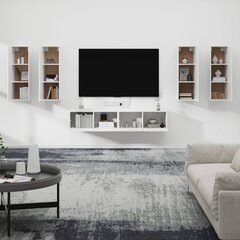 TV spintelių komplektas, Mediena, 6 dalių, balta blizgi spalva kaina ir informacija | TV staliukai | pigu.lt