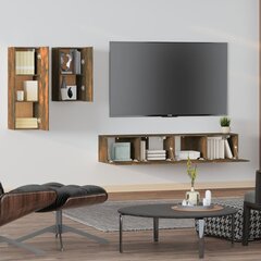 TV spintelių komplektas, Mediena, 4 dalių, dūminio ąžuolo spalva kaina ir informacija | TV staliukai | pigu.lt