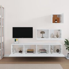 TV spintelių komplektas, Mediena, 4 dalių, balta blizgi spalva kaina ir informacija | TV staliukai | pigu.lt