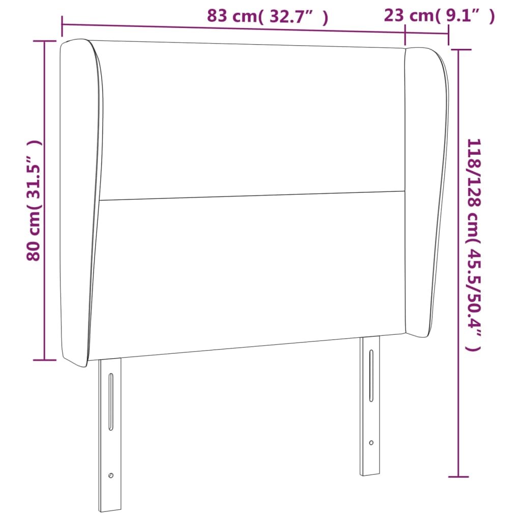 vidaXL Galvūgalis su auselėmis, pilkas, 83x23x118/128cm, aksomas kaina ir informacija | Lovos | pigu.lt