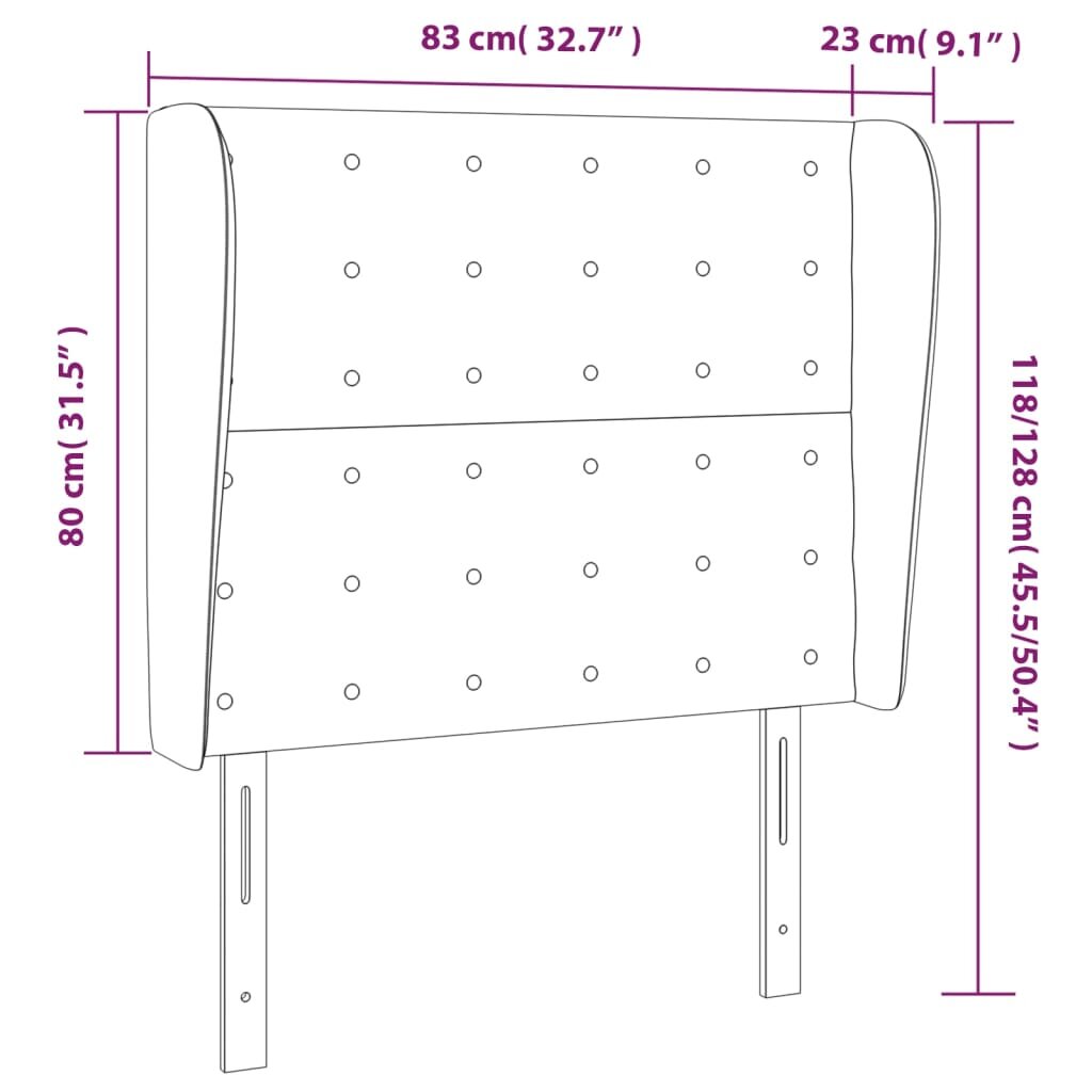 vidaXL Galvūgalis su auselėmis, juodas, 83x23x118/128cm, dirbtinė oda цена и информация | Lovos | pigu.lt