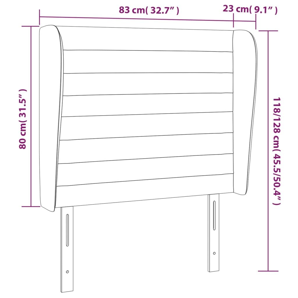 vidaXL Galvūgalis su auselėmis, pilkas, 83x23x118/128cm, aksomas цена и информация | Lovos | pigu.lt