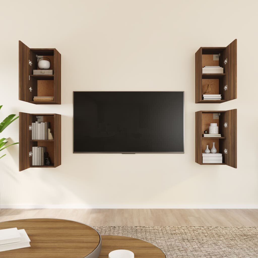 TV spintelės, Mediena, 4vnt., 30,5x30x60cm, ruda ąžuolo spalva kaina ir informacija | Svetainės spintelės | pigu.lt