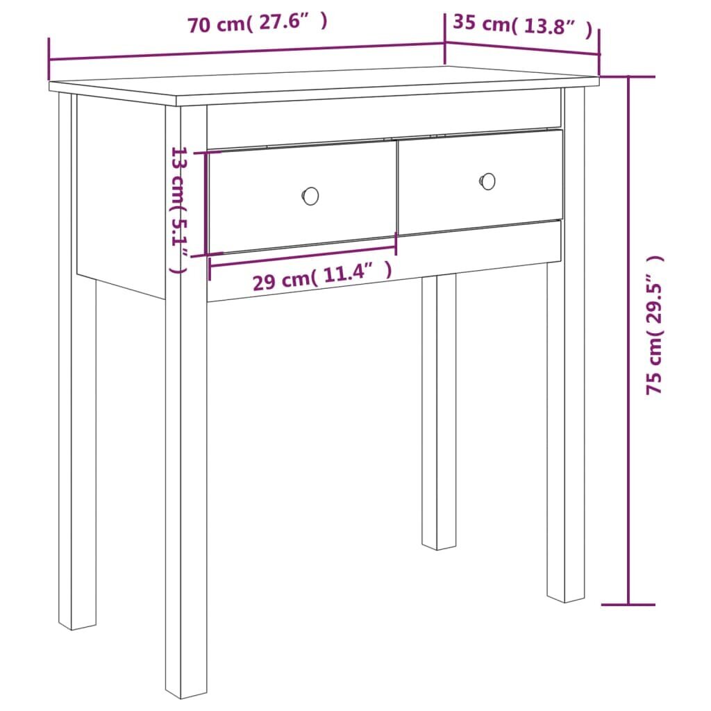 Konsolinis staliukas vidaXL, Pušies medienos masyvas, 70x35x75cm, balta kaina ir informacija | Stalai-konsolės | pigu.lt