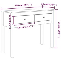 Konsolinis staliukas vidaXL, Pušies medienos masyvas, 100x35x75cm, pilka kaina ir informacija | Stalai-konsolės | pigu.lt