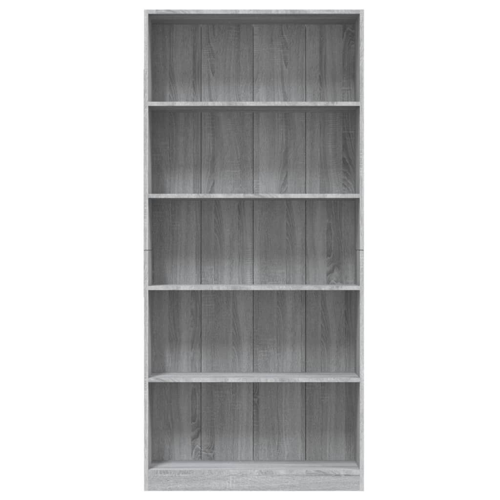 Spintelė knygoms, 5 aukštų, pilka ąžuolo, 80x24x175cm, mediena цена и информация | Lentynos | pigu.lt