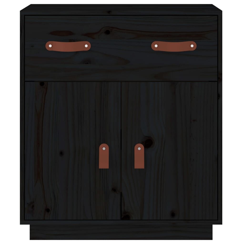 Šoninė spintelė, juoda, 65,5x40x75cm, pušies medienos masyvas kaina ir informacija | Svetainės spintelės | pigu.lt