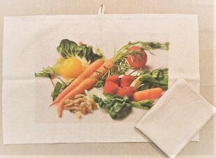 Lininių rakšluoščių komplektas Vaisiai ir daržovės kaina ir informacija | Virtuviniai rankšluosčiai, pirštinės, prijuostės | pigu.lt