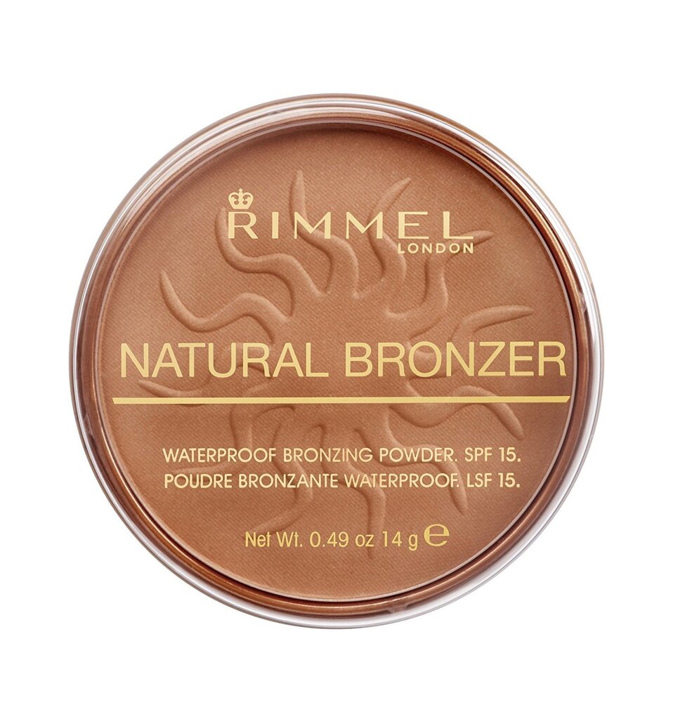 Bronzinanti pudra Rimmel London Natural Bronzer Waterproof SPF15 14 g, 021 Sun Light kaina ir informacija | Bronzantai, skaistalai | pigu.lt