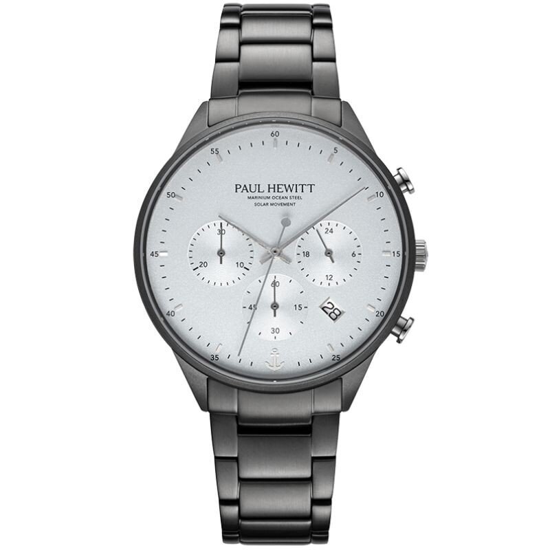 Vyriškas laikrodis Paul Hewitt Solar Chrono Gun Metal White PH-W-0298 PH-W-0298 kaina ir informacija | Vyriški laikrodžiai | pigu.lt