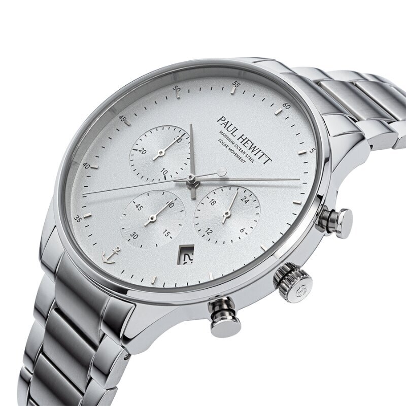 Vyriškas laikrodis Paul Hewitt Solar Chrono Silver White PH-W-0302 PH-W-0302 kaina ir informacija | Vyriški laikrodžiai | pigu.lt