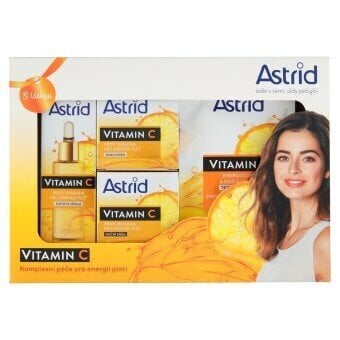 Kosmetikos rinkinys Astrid Vitamin C complete brightening anti-wrinkle care: dieninis kremas, 50 ml + naktinis kremas, 50 ml + serumas, 30 ml + tekstilinė kaukė kaina ir informacija | Veido kremai | pigu.lt
