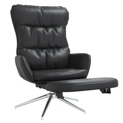 Poilsio kėdė su pakoja, Natūrali/Dirbtinė oda, juoda цена и информация | Кресла в гостиную | pigu.lt