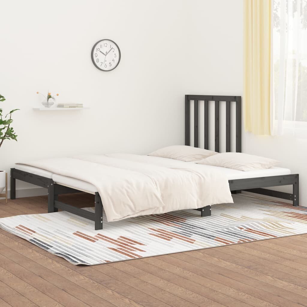Ištraukiama lova, Pušies medienos masyvas, 2x(90x200)cm, pilka kaina ir informacija | Lovos | pigu.lt